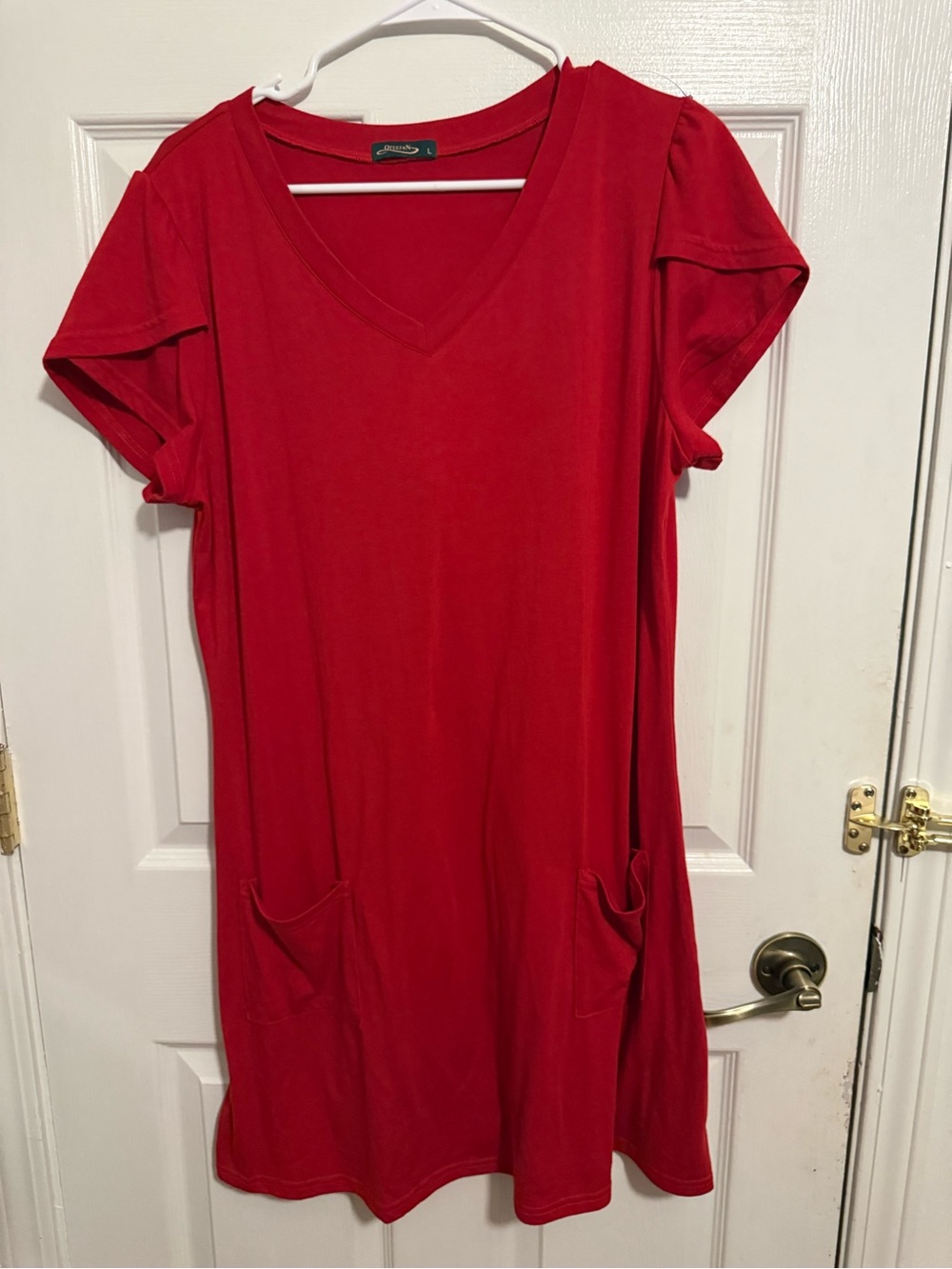 Classic V-Neck Red Pocket Dress
